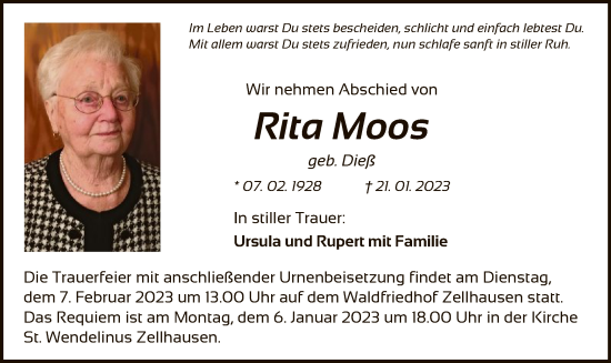 Traueranzeige von Rita Moos von OF