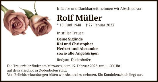 Traueranzeige von Rolf Müller von OF