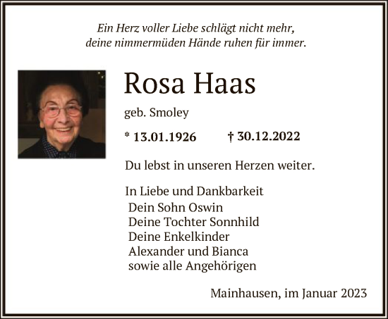 Traueranzeige von Rosa Haas von OF