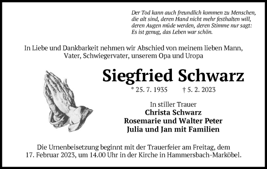 Traueranzeige von Siegfried Schwarz von OF