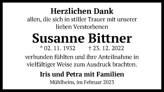 Traueranzeige von Susanne Bittner von OF