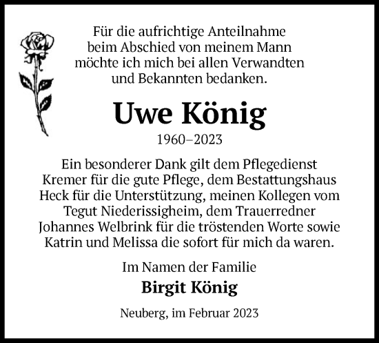 Traueranzeige von Uwe König von OF