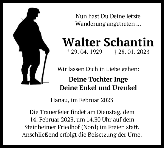 Traueranzeige von Walter Schantin von OF