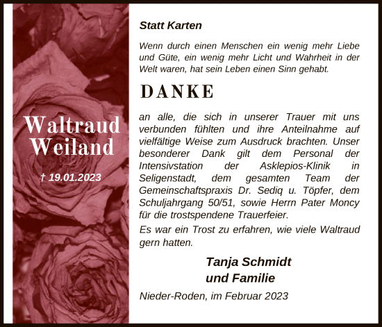 Traueranzeige von Waltraud Weiland von OF