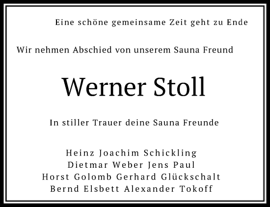 Traueranzeige von Werner Stoll von OF