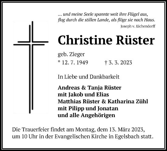 Traueranzeige von Christine Rüster von OF