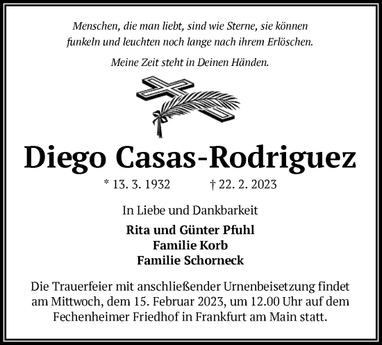 Traueranzeige von Diego Casas-Rodriguez von OF