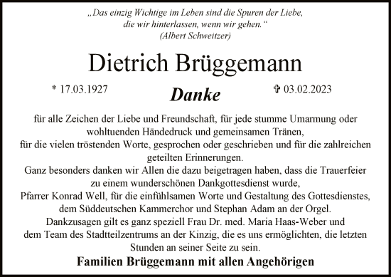 Traueranzeige von Dietrich Brüggemann von OF