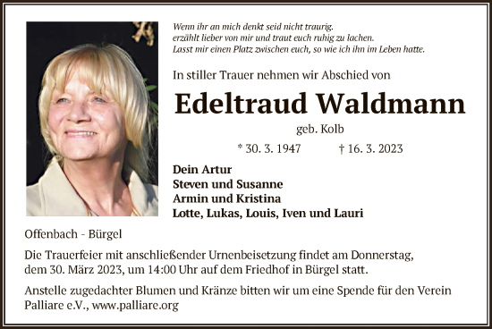 Traueranzeige von Edeltraud Waldmann von OF