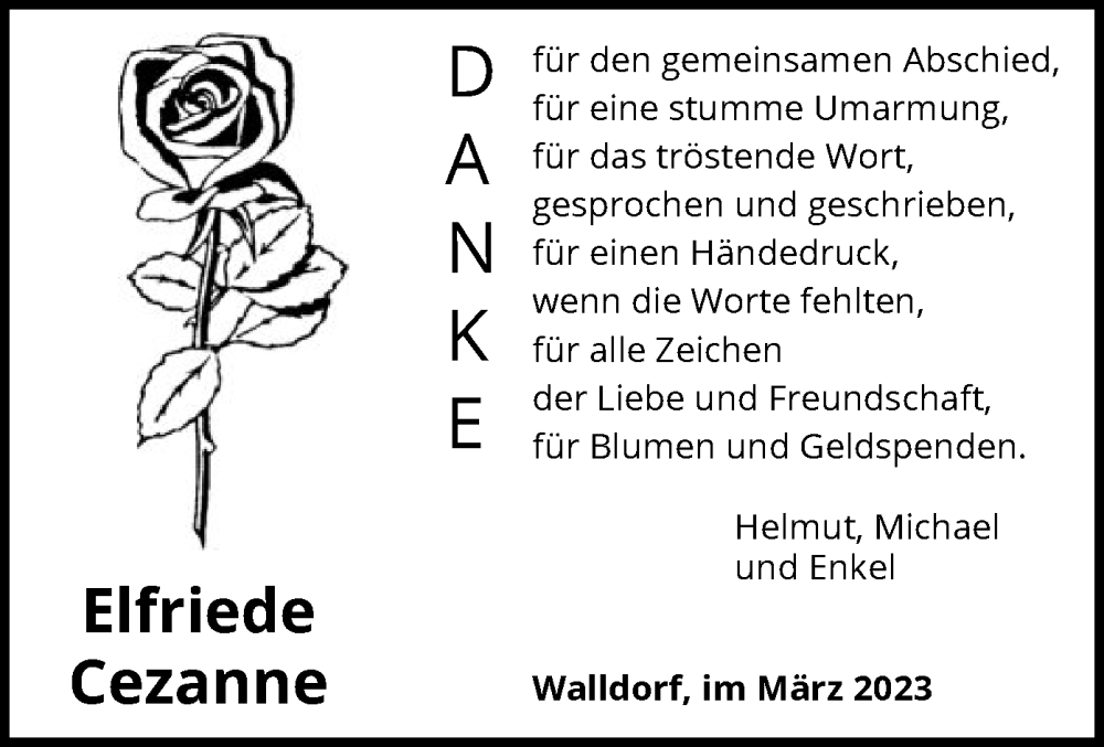  Traueranzeige für Elfriede Cezanne vom 23.03.2023 aus OF