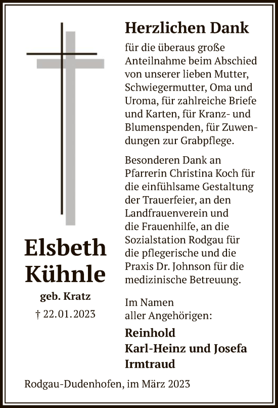 Traueranzeige von Elsbeth Kühnle von OF