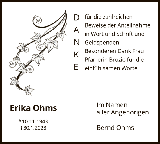 Traueranzeige von Erika Ohms von OF