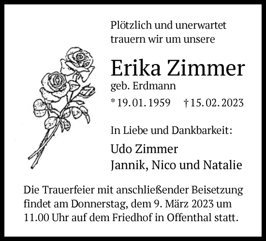 Traueranzeige von Erika Zimmer von OF