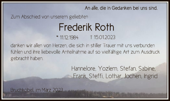 Traueranzeige von Frederik Roth von OF