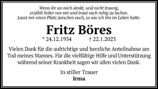 Traueranzeige von Fritz Böres von OF