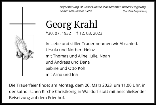 Traueranzeige von Georg Krahl von OF