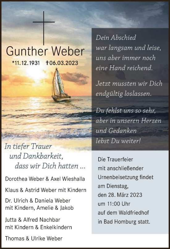 Traueranzeige von Gunther Weber von OF