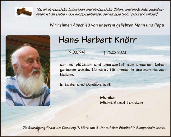 Traueranzeige von Hans Herbert Knörr von OF