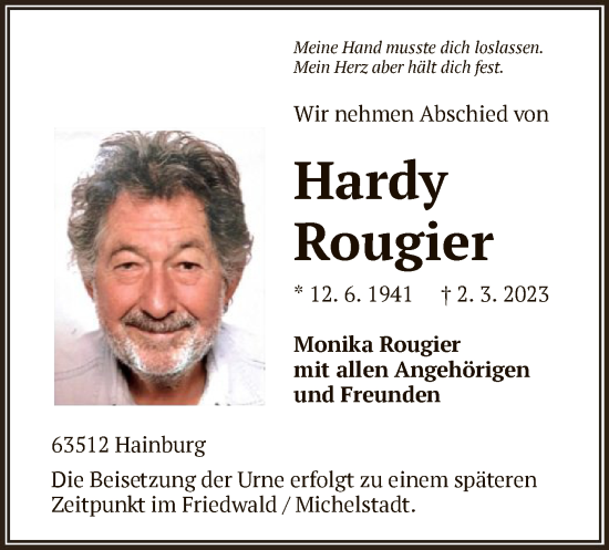 Traueranzeige von Hardy Rougier von OF