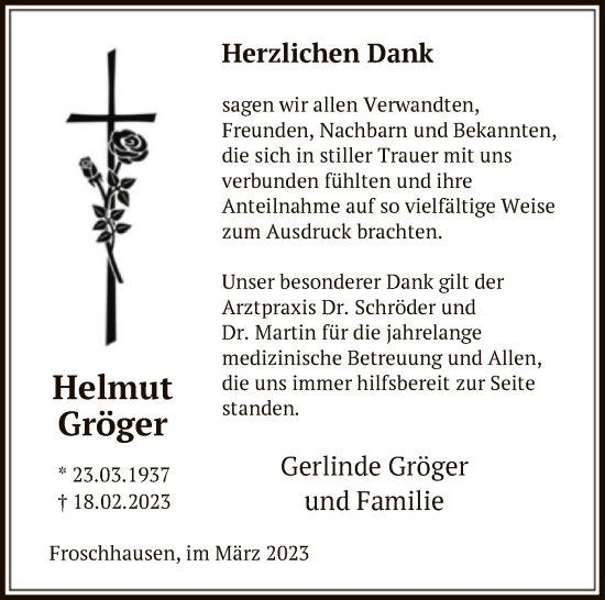 Traueranzeige von Helmut Gröger von OF