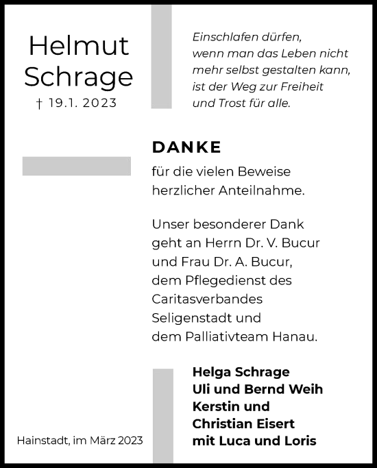 Traueranzeige von Helmut Schrage von OF