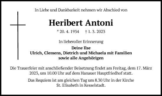 Traueranzeige von Heribert Antoni von OF