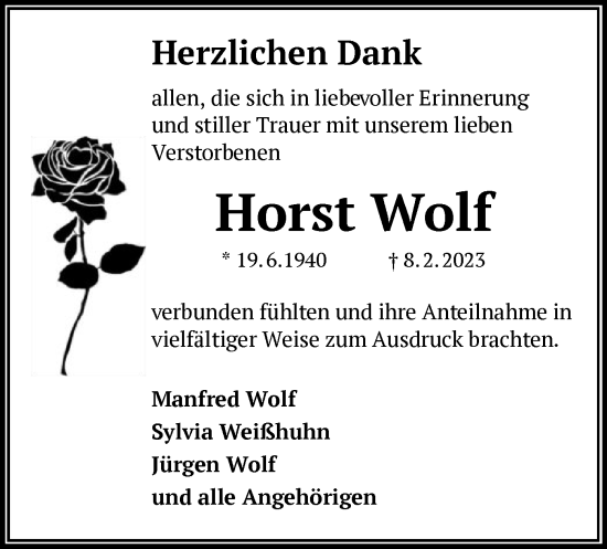 Traueranzeige von Horst Wolf von OF