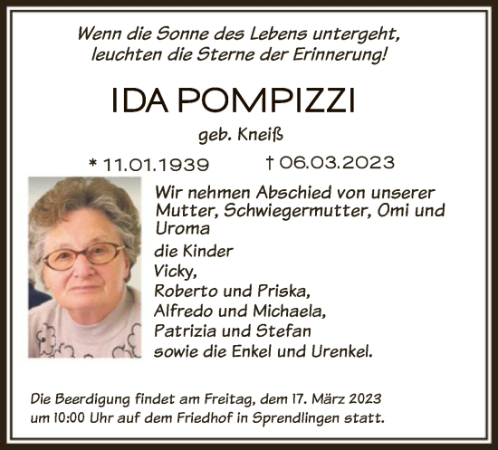 Traueranzeige von Ida Pompizzi von OF