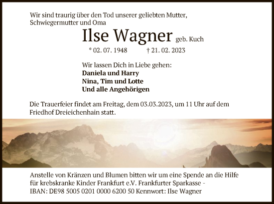 Traueranzeige von Ilse Wagner von OF