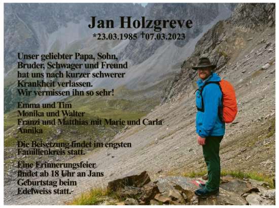 Traueranzeige von Jan Holzgreve von OF