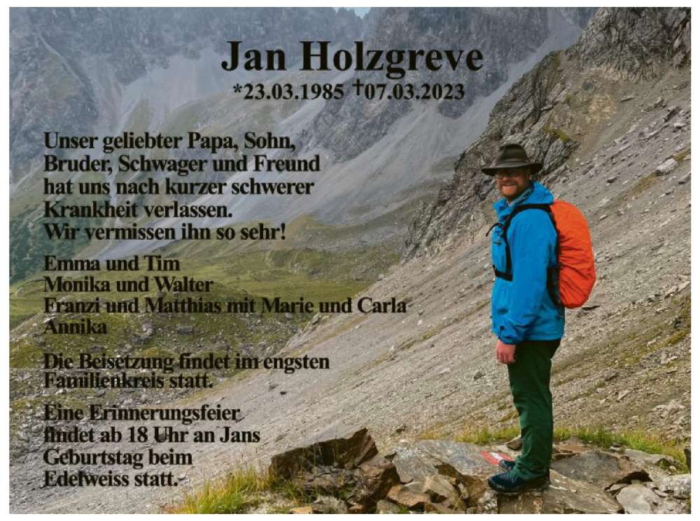  Traueranzeige für Jan Holzgreve vom 18.03.2023 aus OF