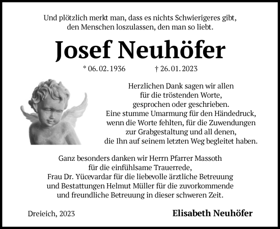 Traueranzeige von Josef Neuhöfer von OF