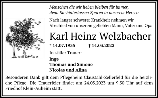 Traueranzeige von Karl Heinz Welzbacher von OF