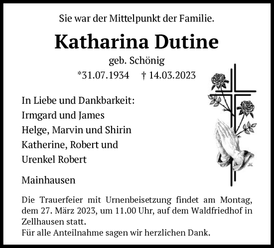 Traueranzeige von Katharina Dutine von OF