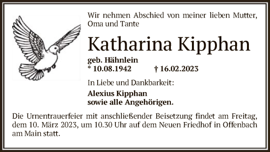 Traueranzeige von Katharina Kipphan von OF