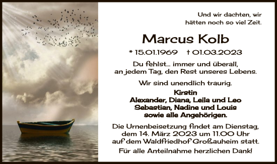 Traueranzeige von Marcus Kolb von OF