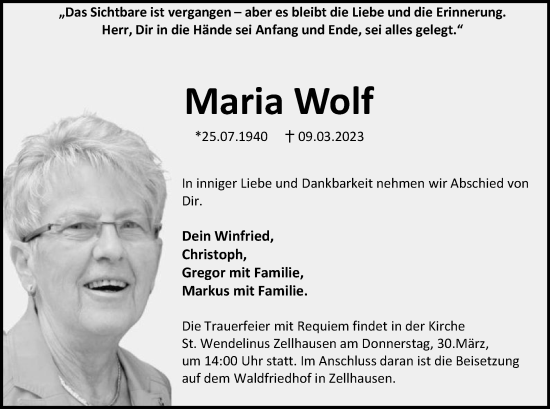 Traueranzeige von Maria Wolf von OF