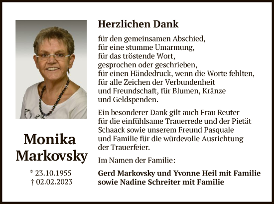 Traueranzeige von Monika Markovsky von OF