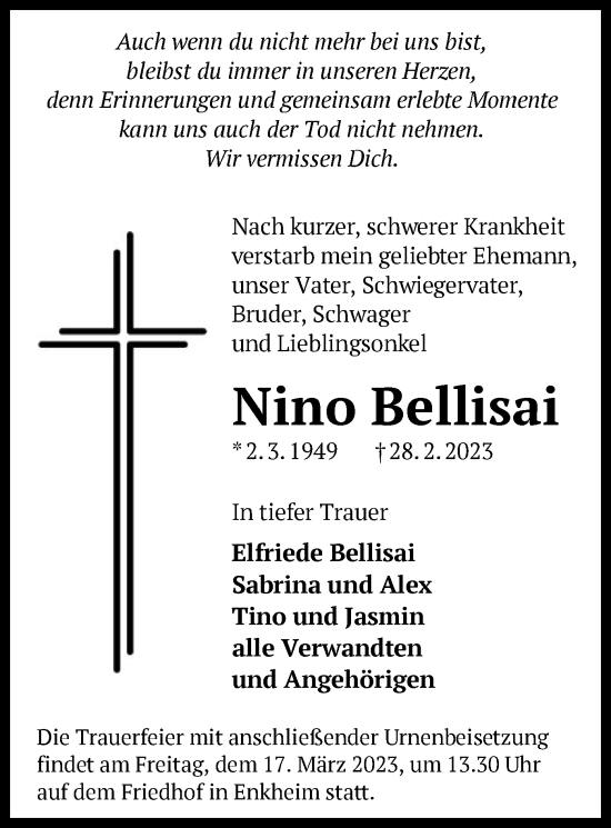 Traueranzeige von Nino Bellisai von OF