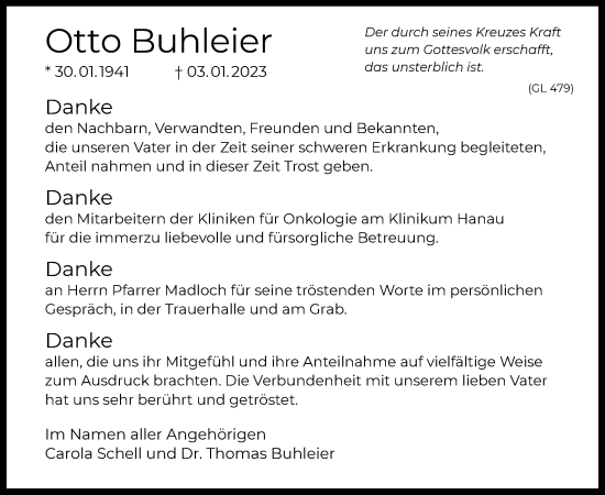 Traueranzeige von Otto Buhleier von OF