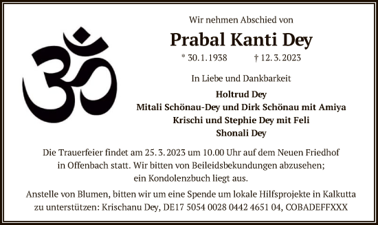 Traueranzeige von Prabal Kanti Dey von OF