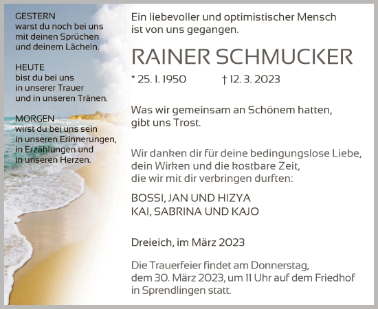 Traueranzeige von Rainer Schmucker von OF