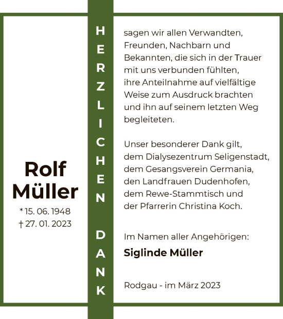 Traueranzeige von Rolf Müller von OF