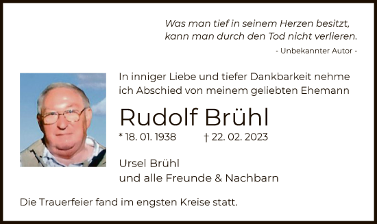 Traueranzeige von Rudolf Brühl von OF