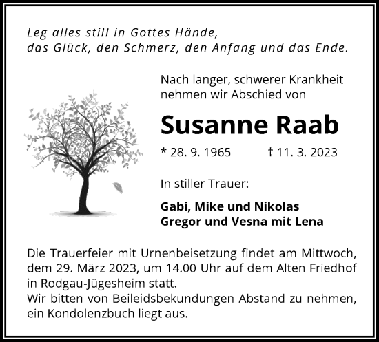 Traueranzeige von Susanne Raab von OF