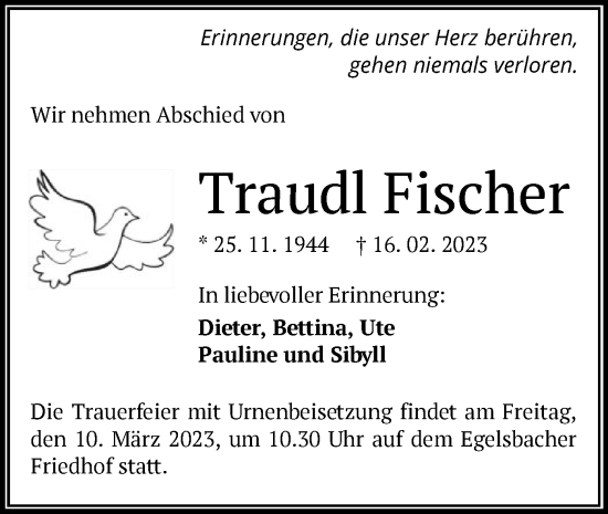 Traueranzeige von Traudl Fischer von OF