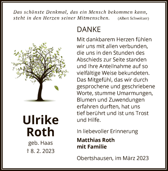 Traueranzeige von Ulrike Roth von OF