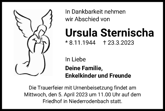 Traueranzeige von Ursula Sternischa von OF