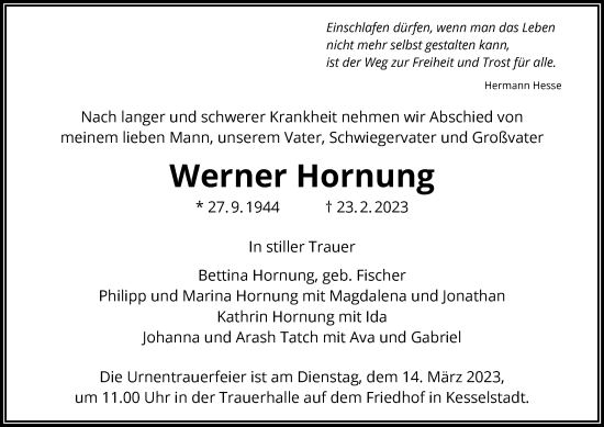 Traueranzeige von Werner Hornung von OF