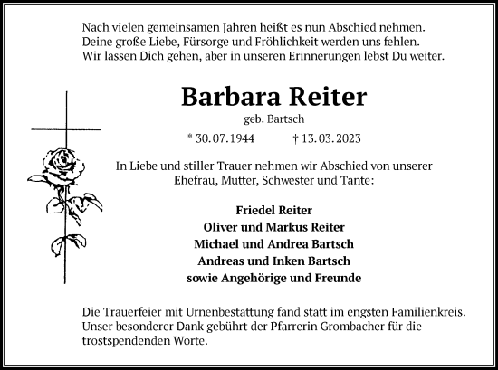 Traueranzeige von Barbara Reiter von OF